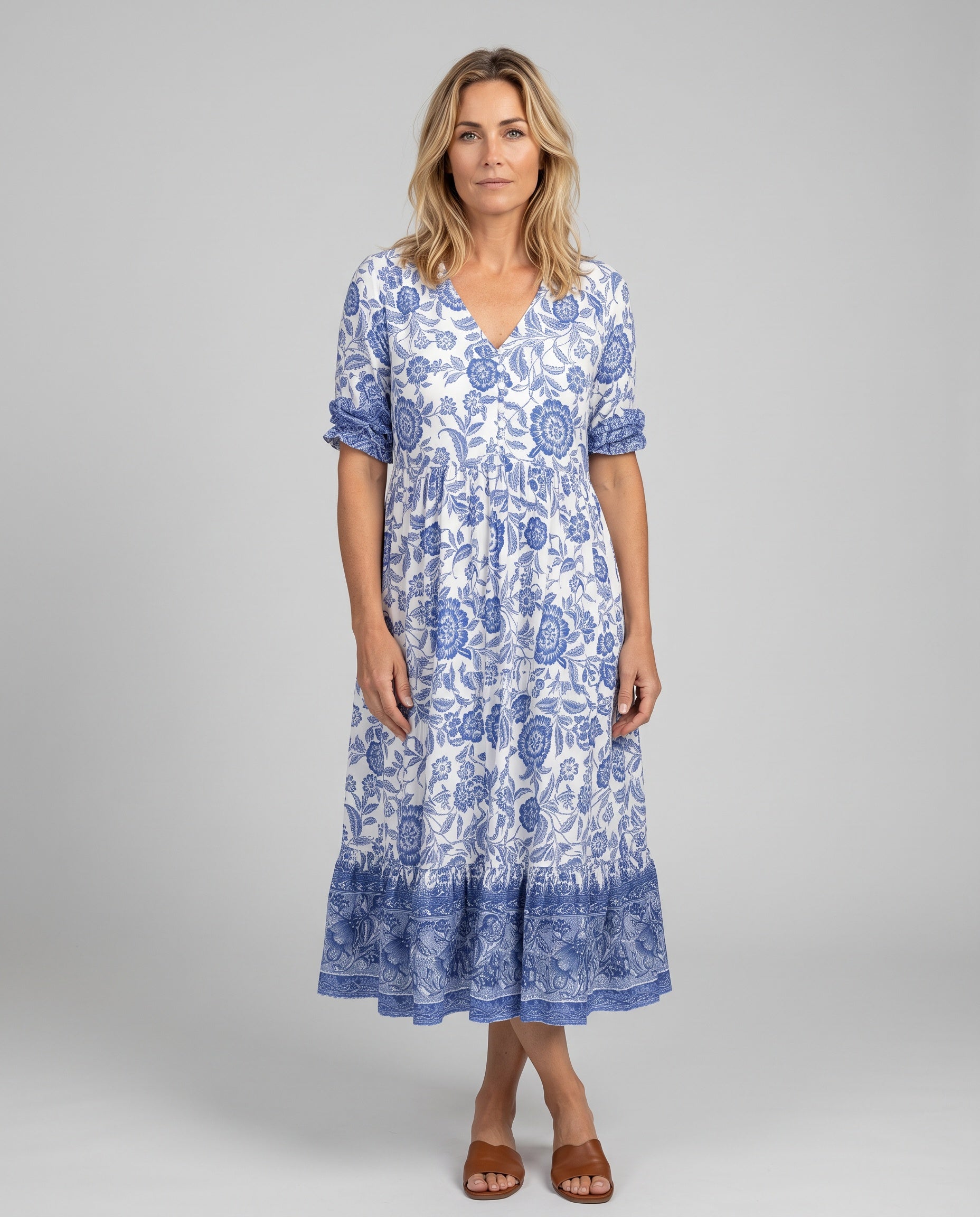 Soraya | Tiered Block Print Boho Midi Dress