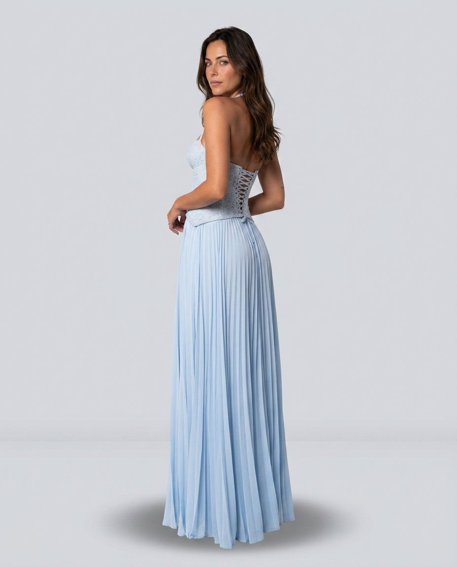 Seraphina | Sweetheart Lace Splicing Pleated Maxi Dress