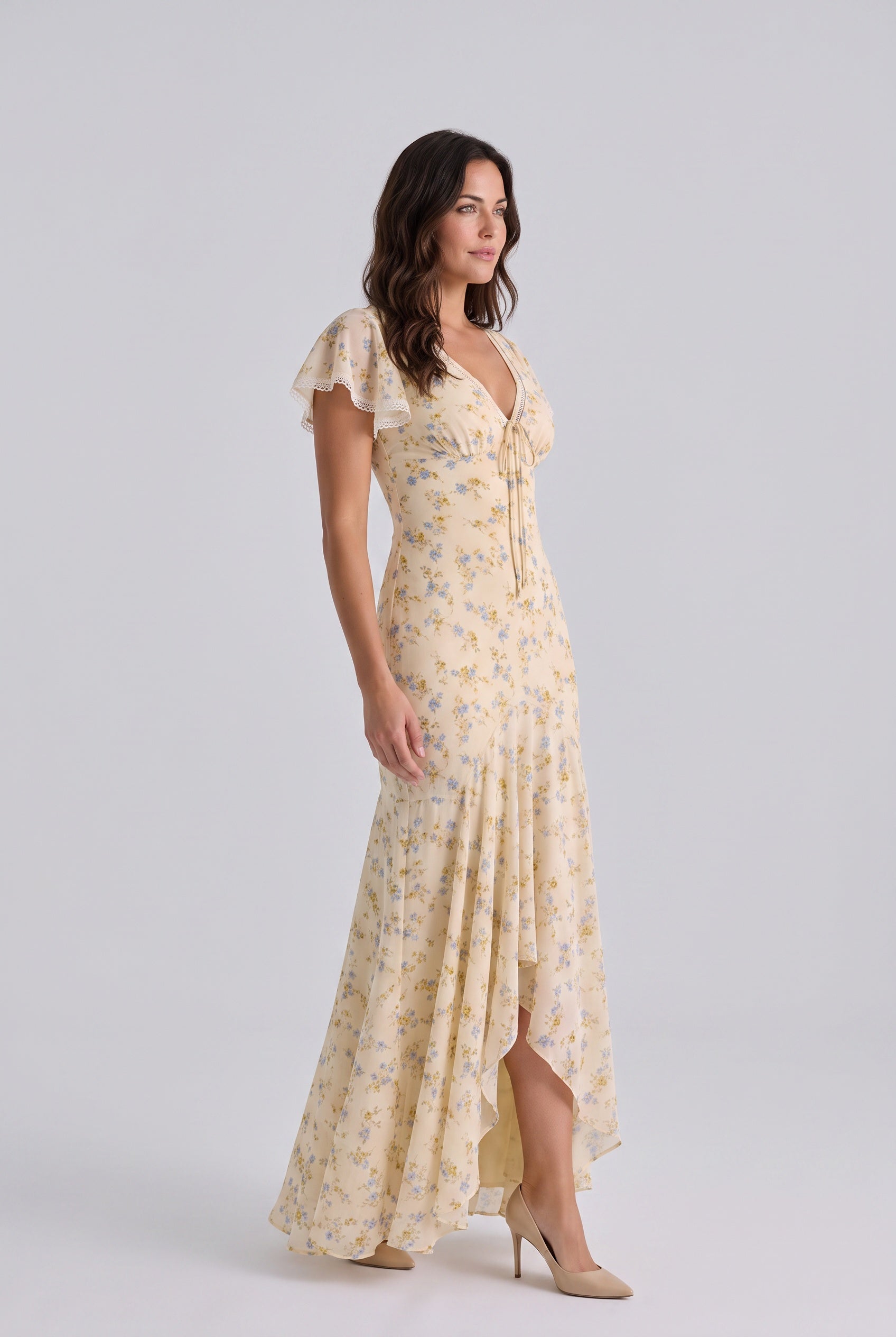 Micaela | Floral Print Lace Trim Maxi Dress