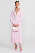 Nina | Ribbed Lace-Trim Long Sleeve Midi Dress