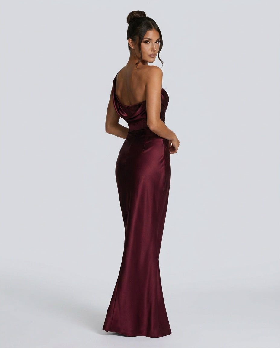 Isadora | Asymmetric Lace-Trim Strapless Maxi Dress