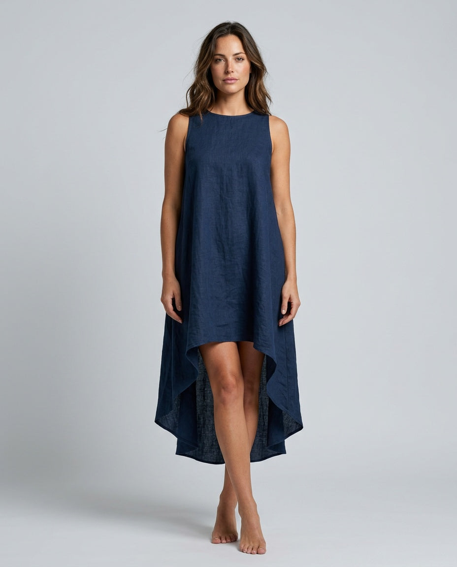 Lena | Sleeveless Linen-Blend Midi with Asymmetric Hem