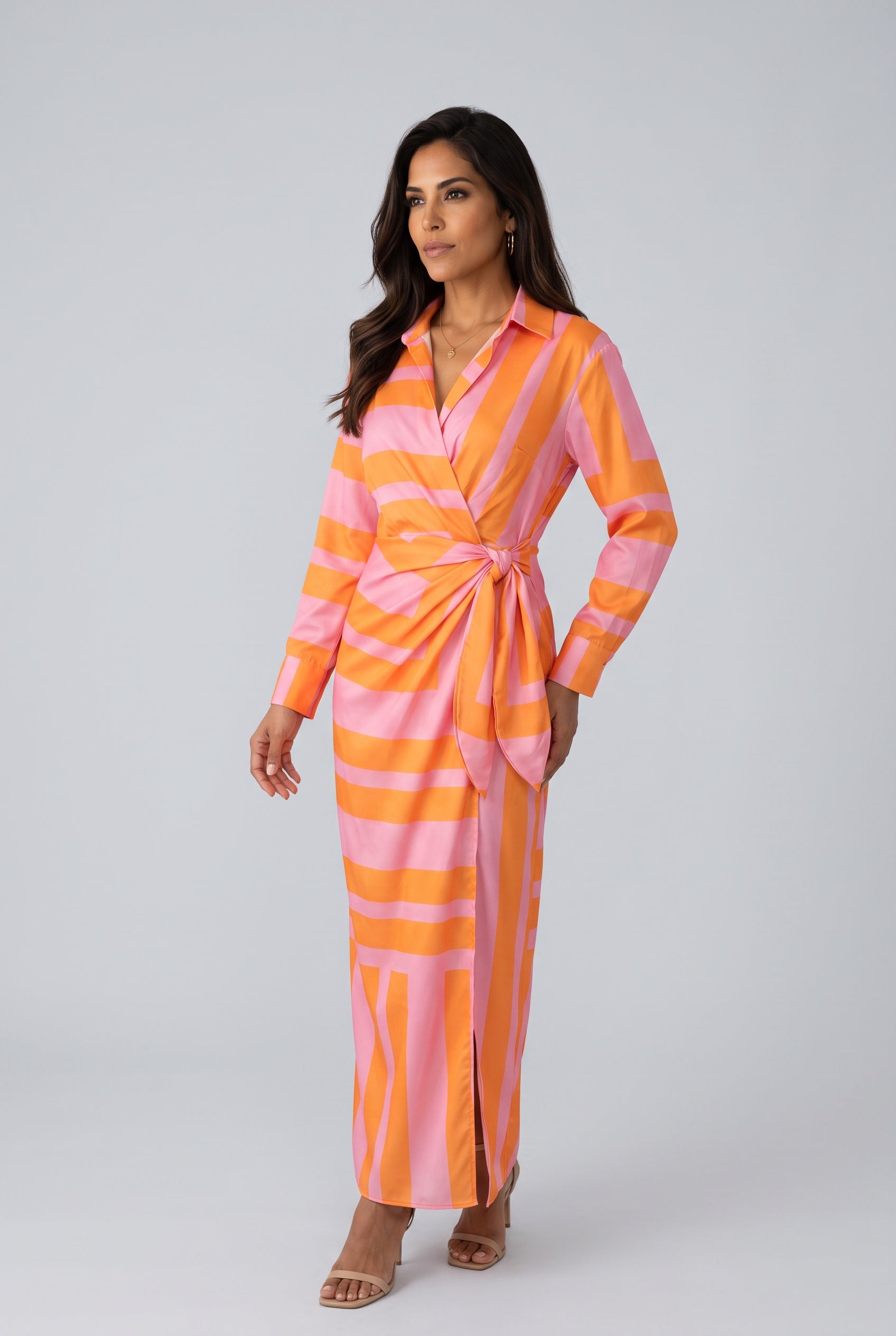 Amara | Leaf Print V-Neck Wrap Maxi Dress