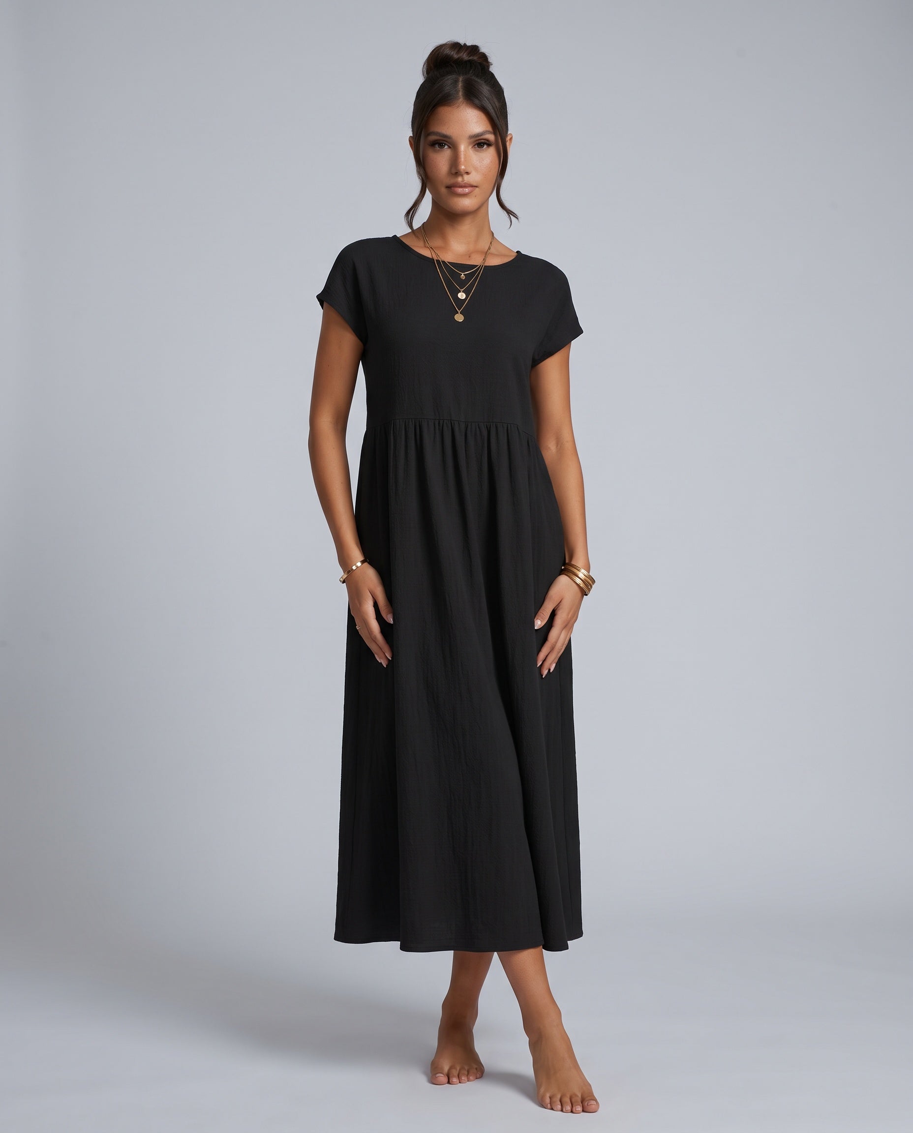 Anais | Loose Fit Round Neck Maxi Dress with Pockets