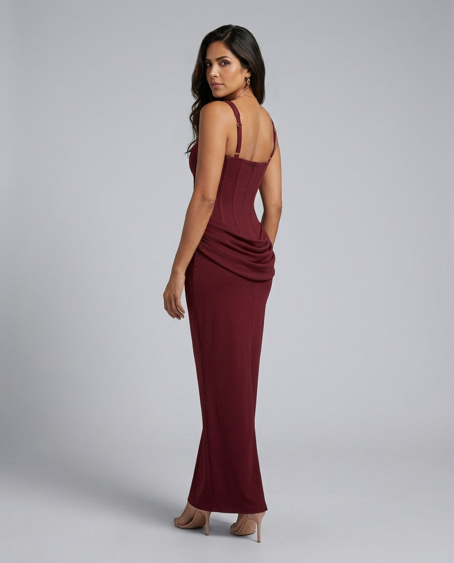 Justina | Basque Waist Fitted Maxi Dress