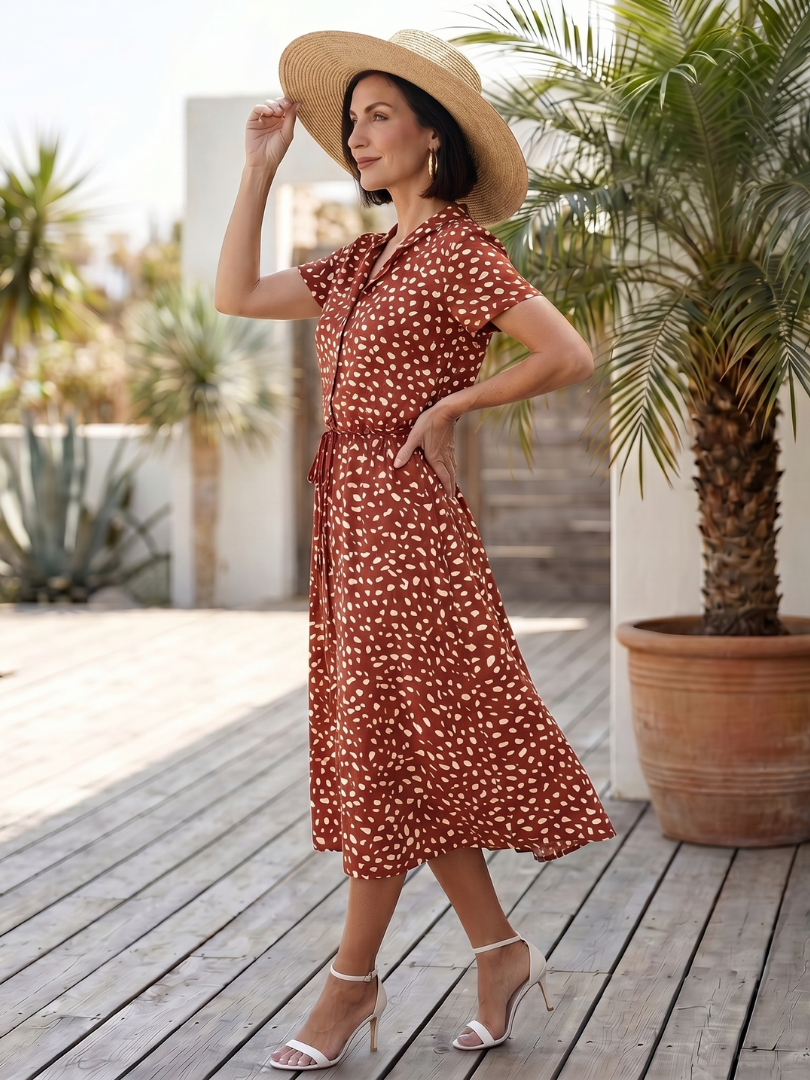 Fernanda | Printed Button-Front Belted Midi Dress