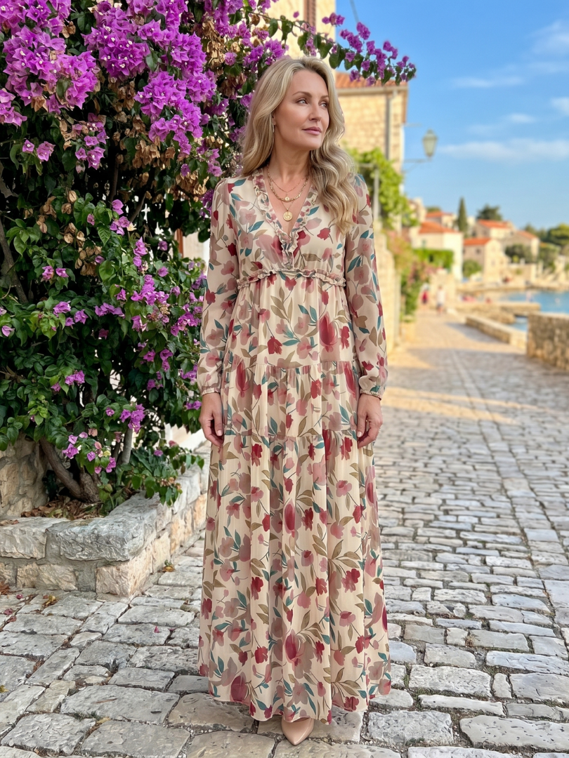 Frankie | Floral Print Long Sleeve Tiered Maxi Dress