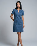 Denim | Short Sleeve V-Neck Mini Dress with Pockets