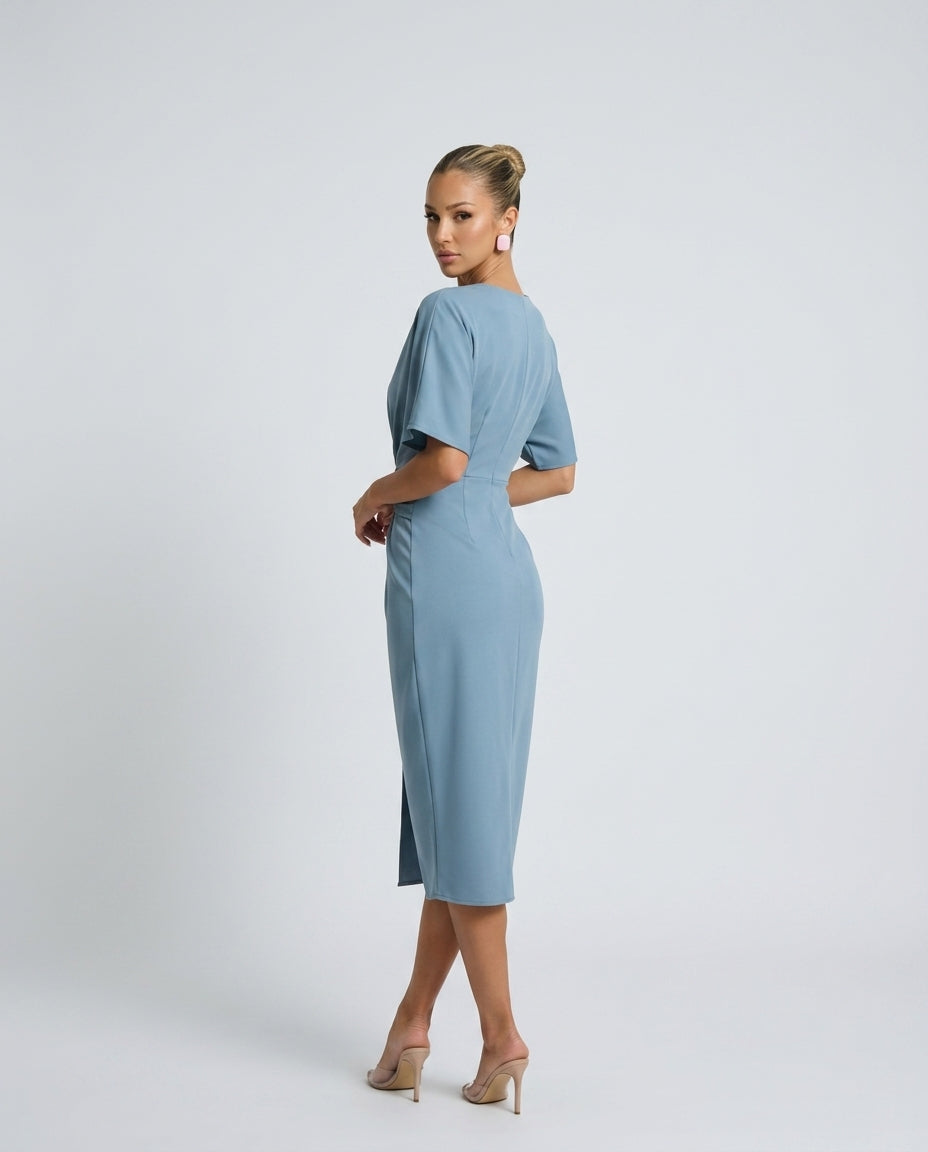 Celeste | Crossover V-Neck Tied Waist Midi Dress