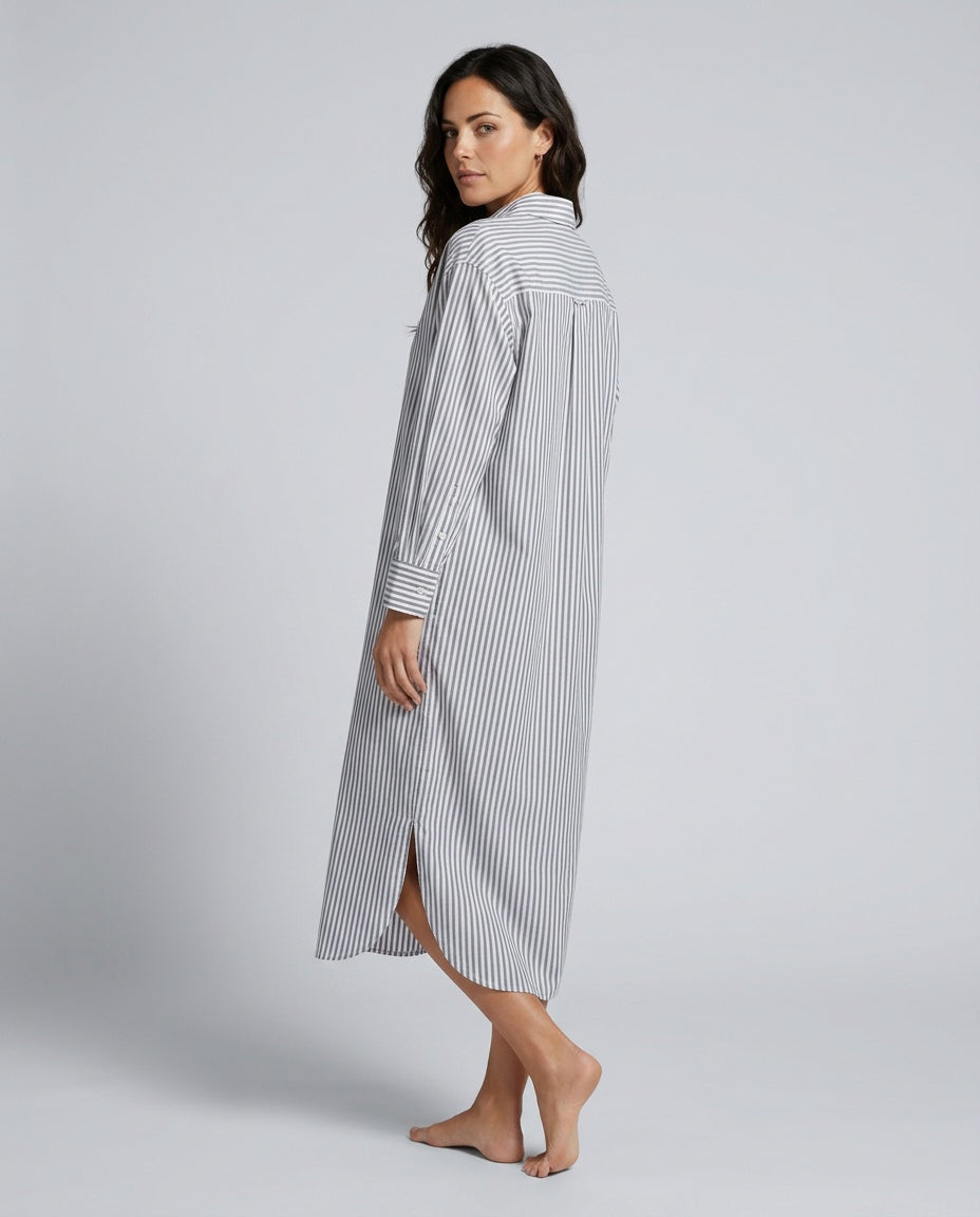 Serina | Striped Long Sleeve Collar Maxi Dress