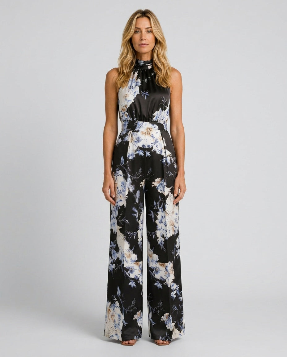 Selene | Floral Halter Neck Wide-Leg Jumpsuit