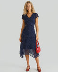 Mabel | Navy Polka Dot Cap Sleeve Midi Dress
