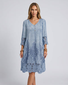 Juliette | V-Neck Embroidered Midi Dress