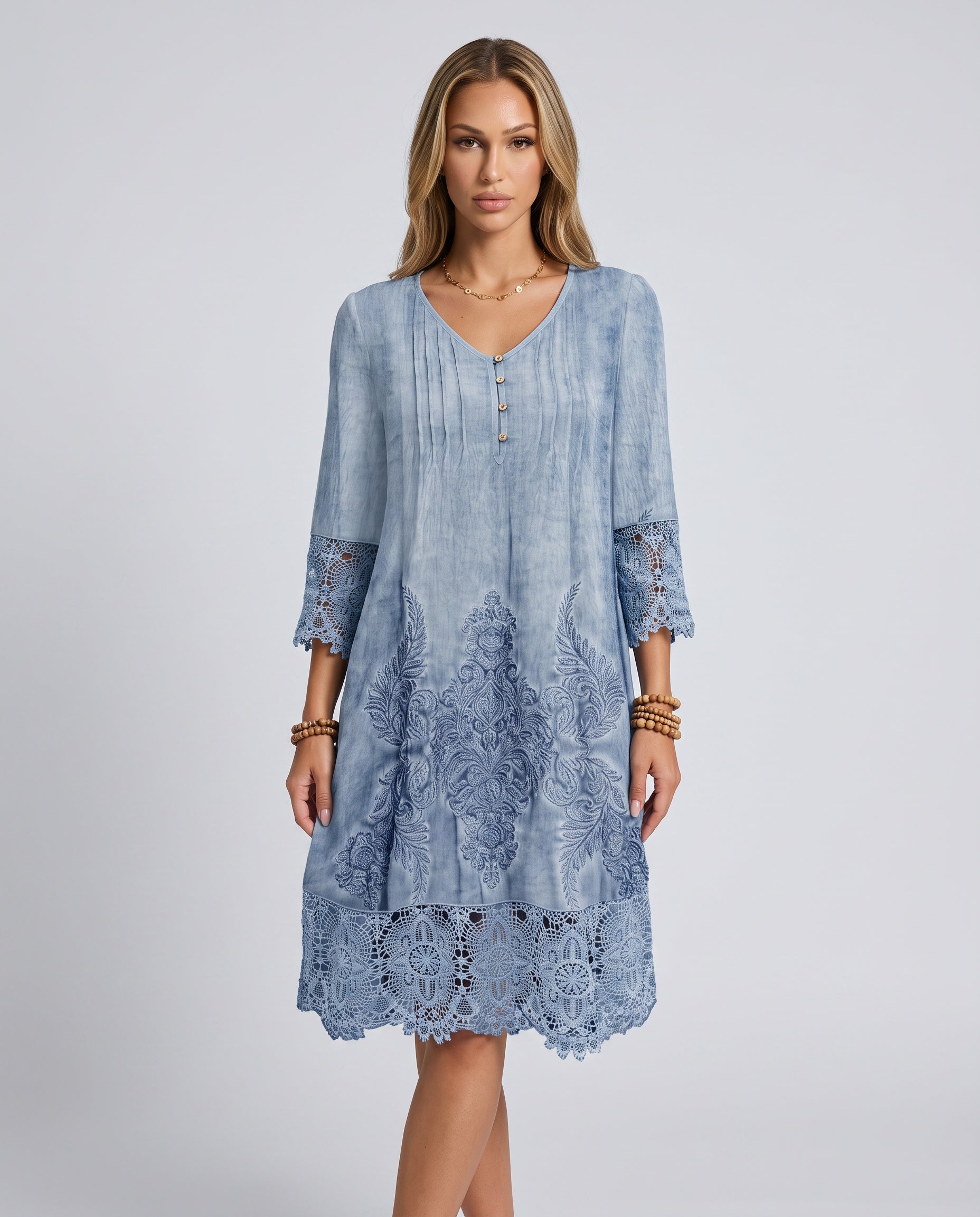 Juliette | V-Neck Embroidered Midi Dress