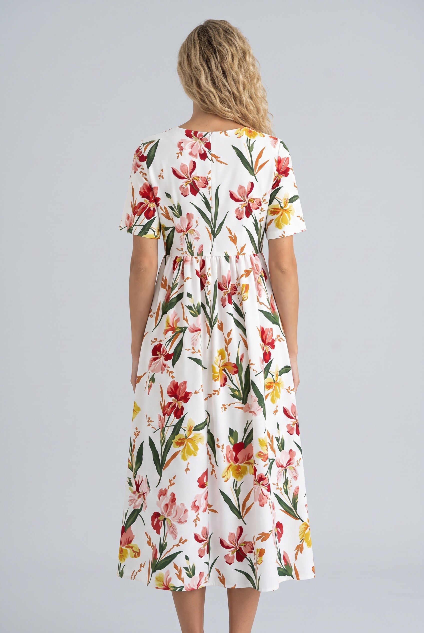 Leona | Floral Short Sleeve Midi Dress