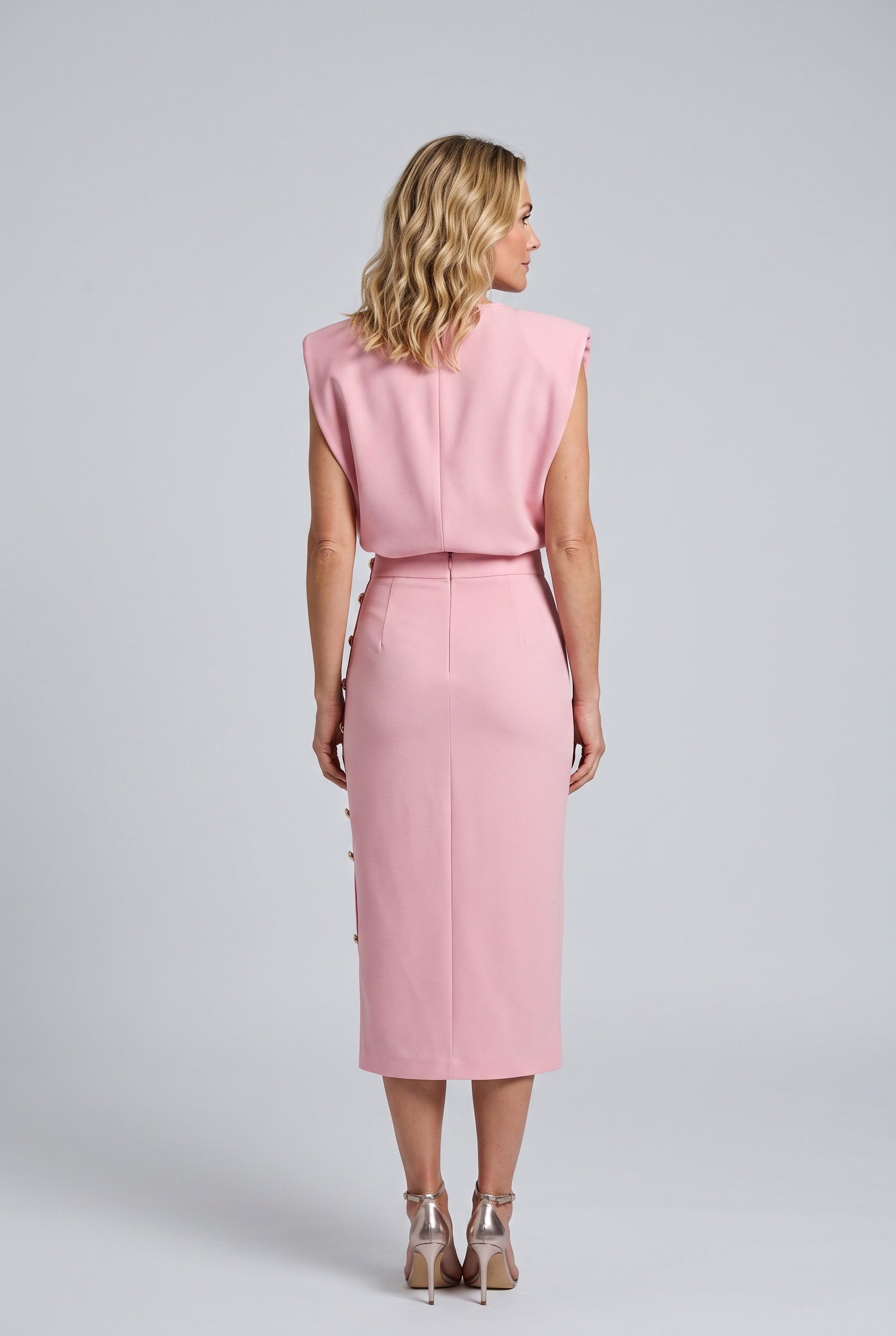 Frida | Sleeveless Side Button Midi Dress