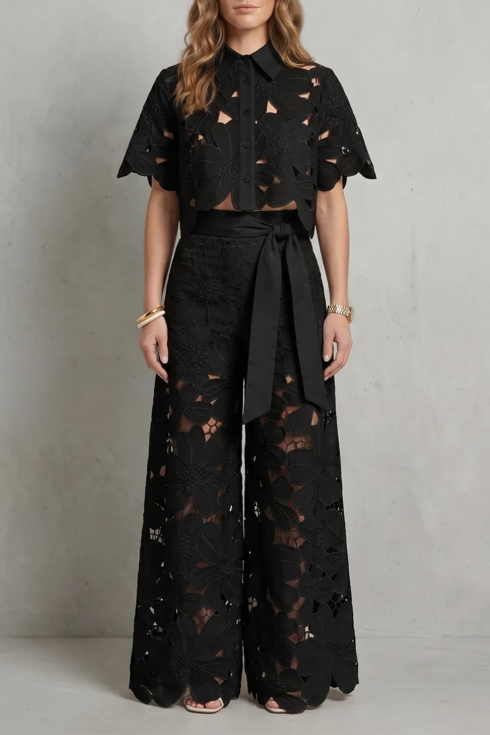 Bellarisse | Embroidered Lace Top & Skirt Set