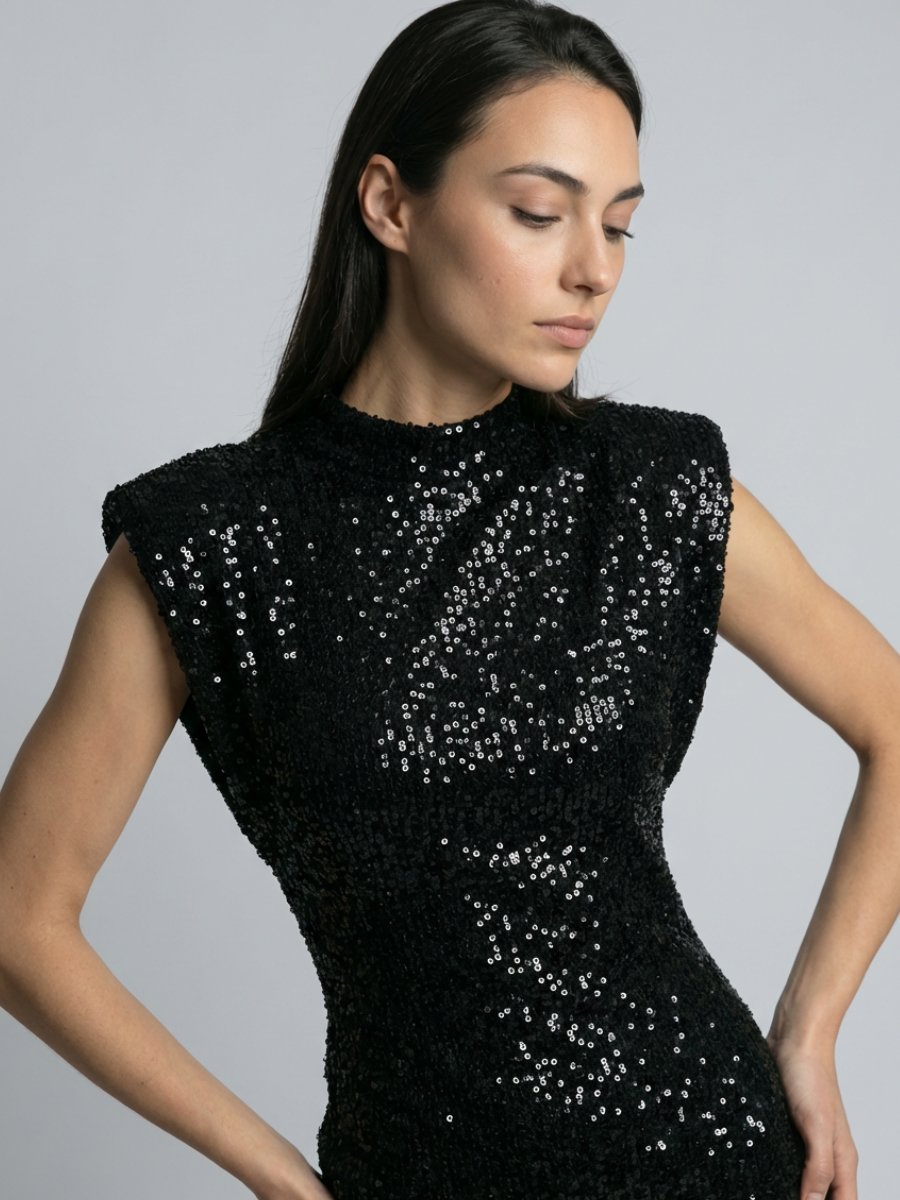 Noemi | Sequin Mini Dress with High Neck