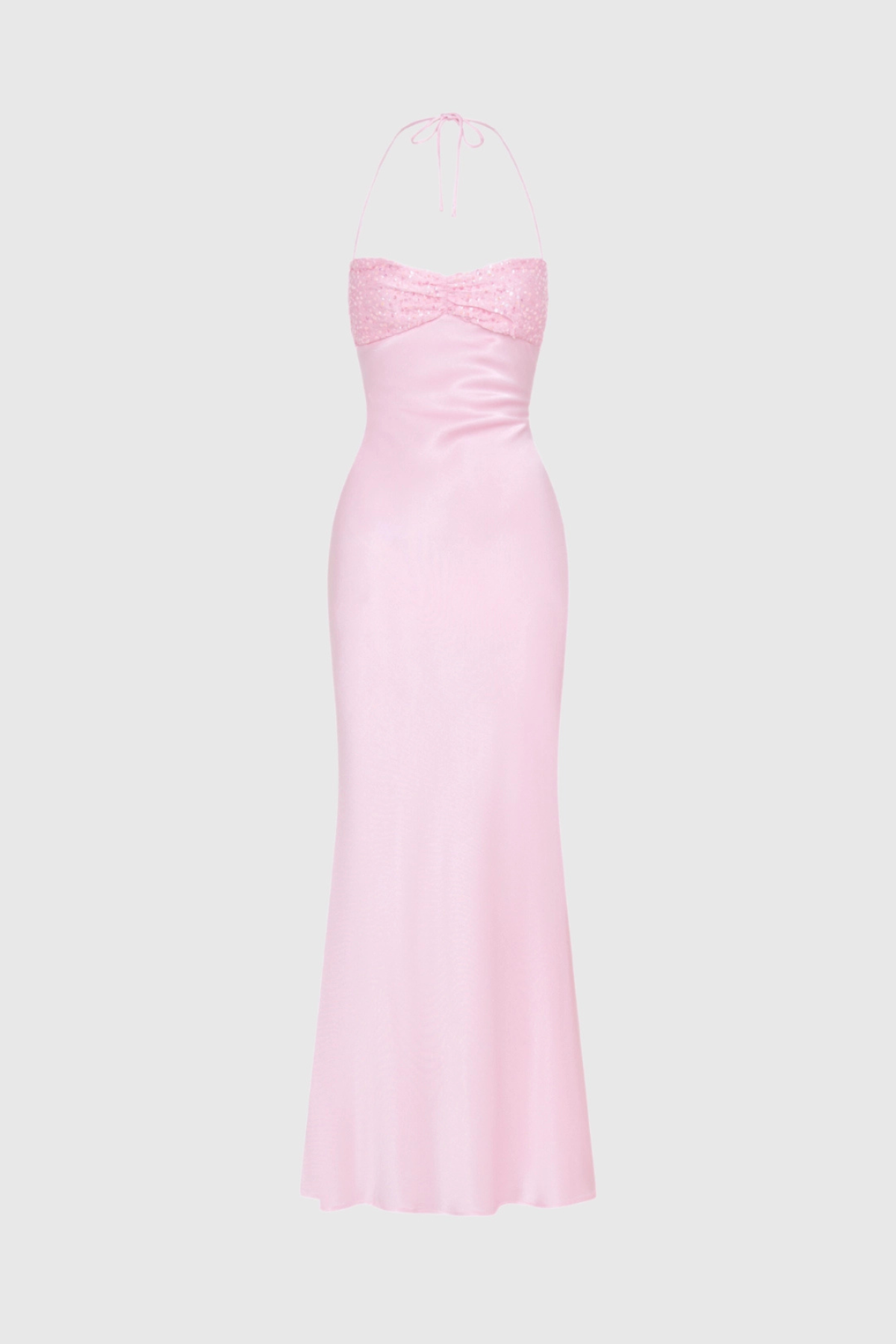 Ines | Lace-Trim Halter Neck Maxi Dress