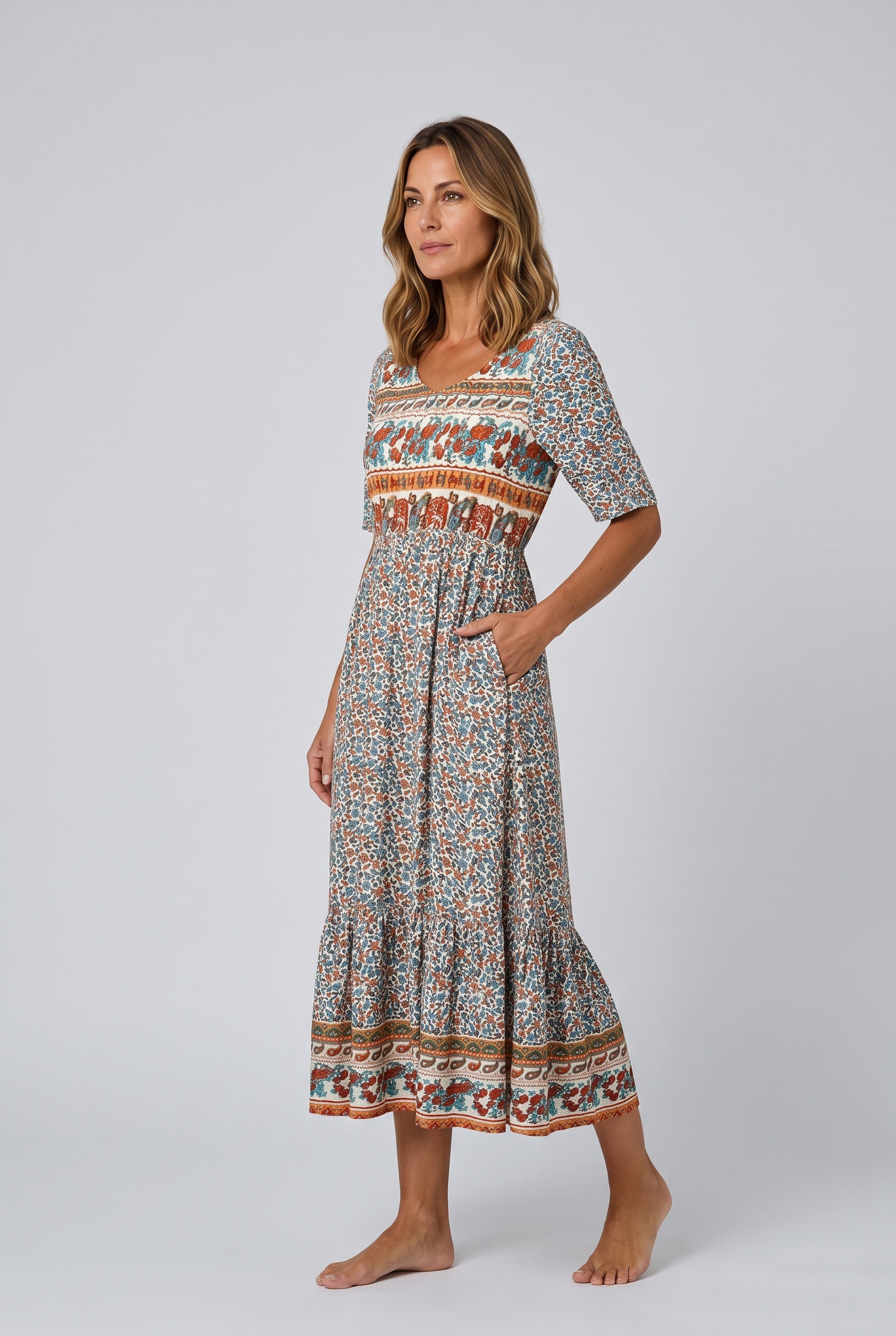 Noor | Boho Print Relaxed Midi Dress