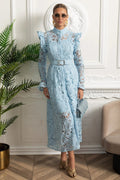 Saskia | Ruffled Shoulder Floral Lace Midi Dress