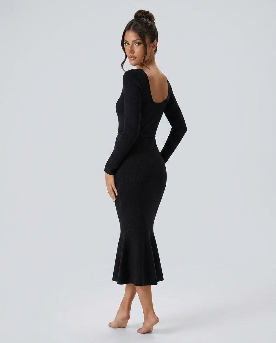 Cleona | Square Neck Mermaid Sweater Maxi Dress