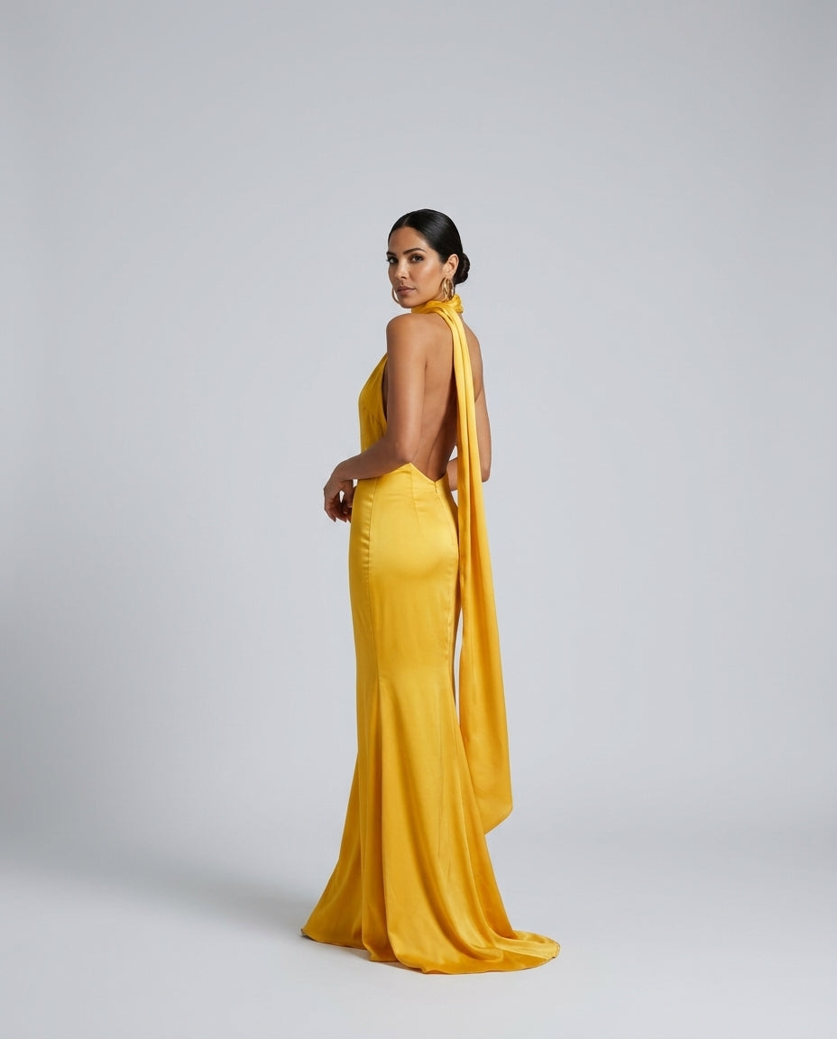 Ada | One-Shoulder Open Back Satin Maxi Dress