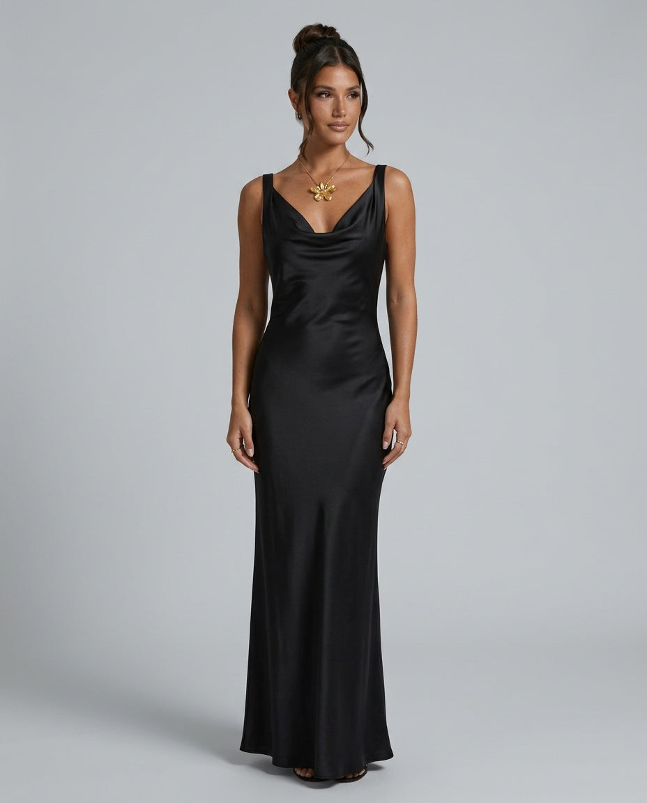 Opal | Sleeveless Cowl Neck Fitted Maxi Dress