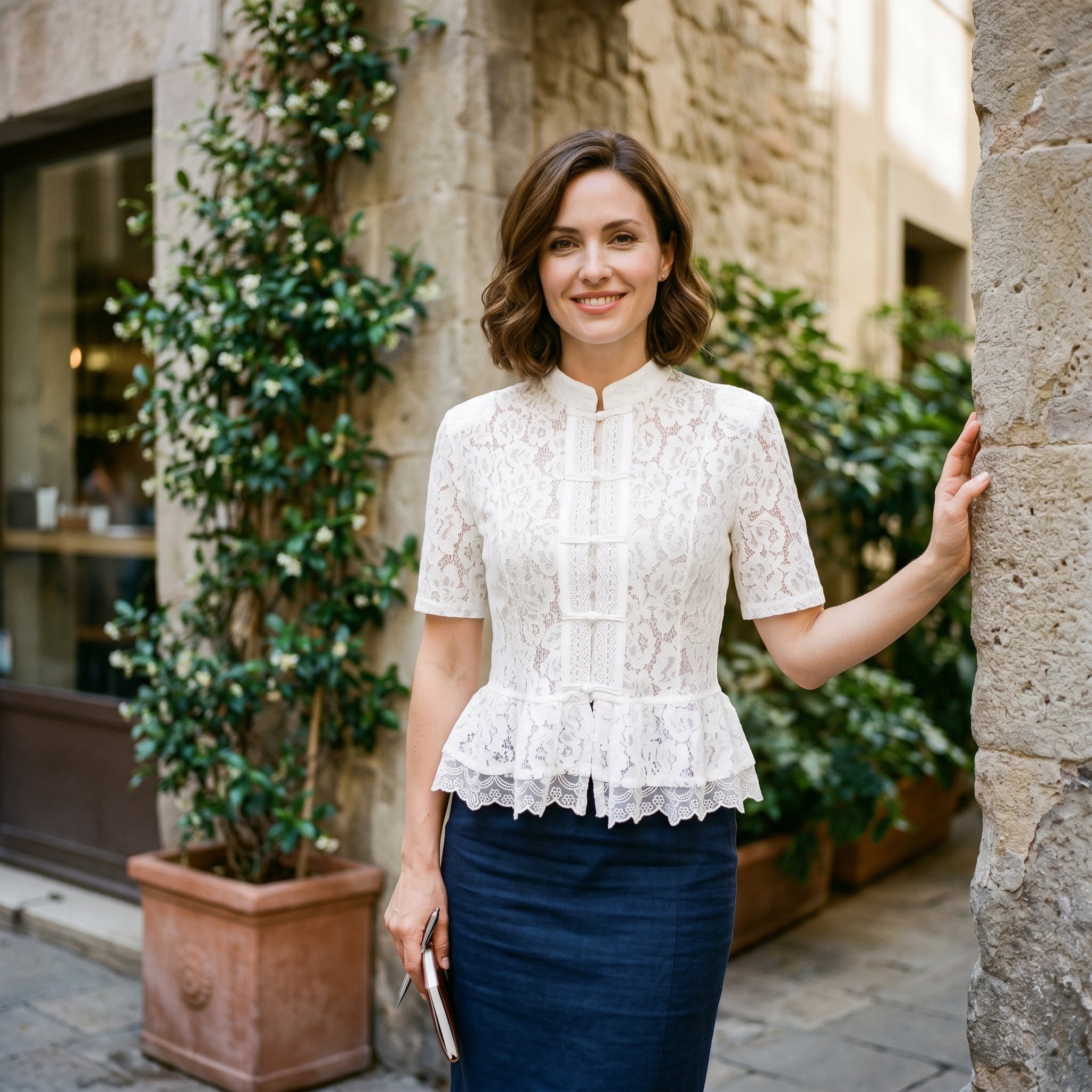 Juliette | Lace Cut-Out Short-Sleeve Blouse