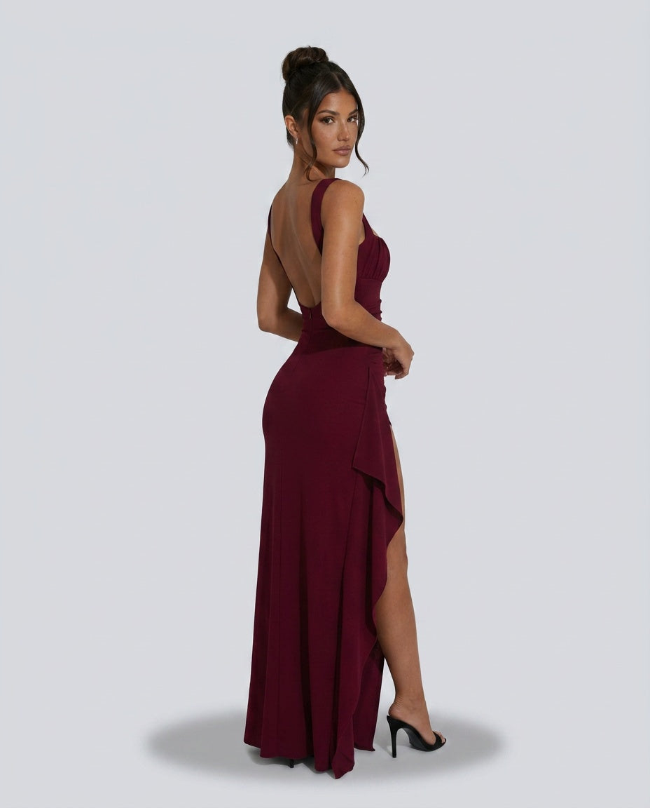 Pilar | Square Neck High Slit Maxi Dress