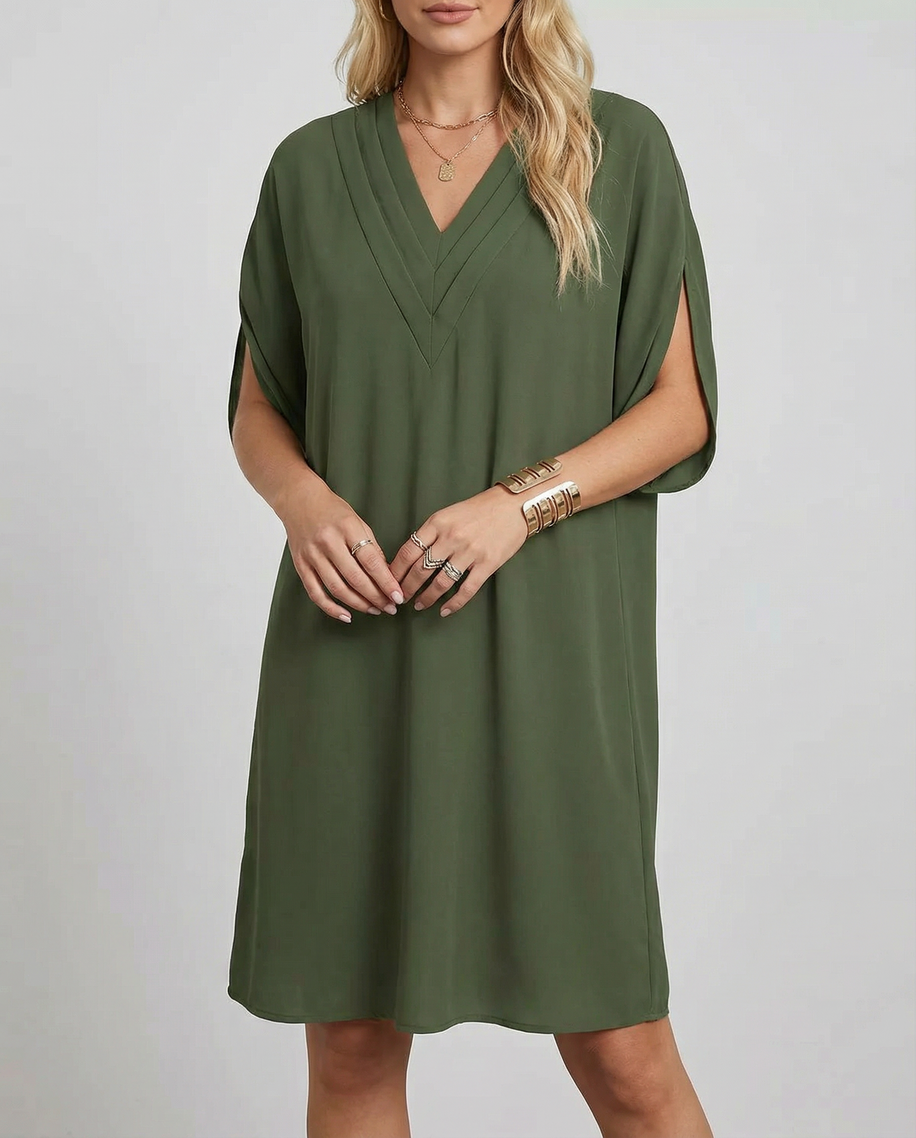 Maeva | V-Neck Multi-Layered Casual Midi Dress
