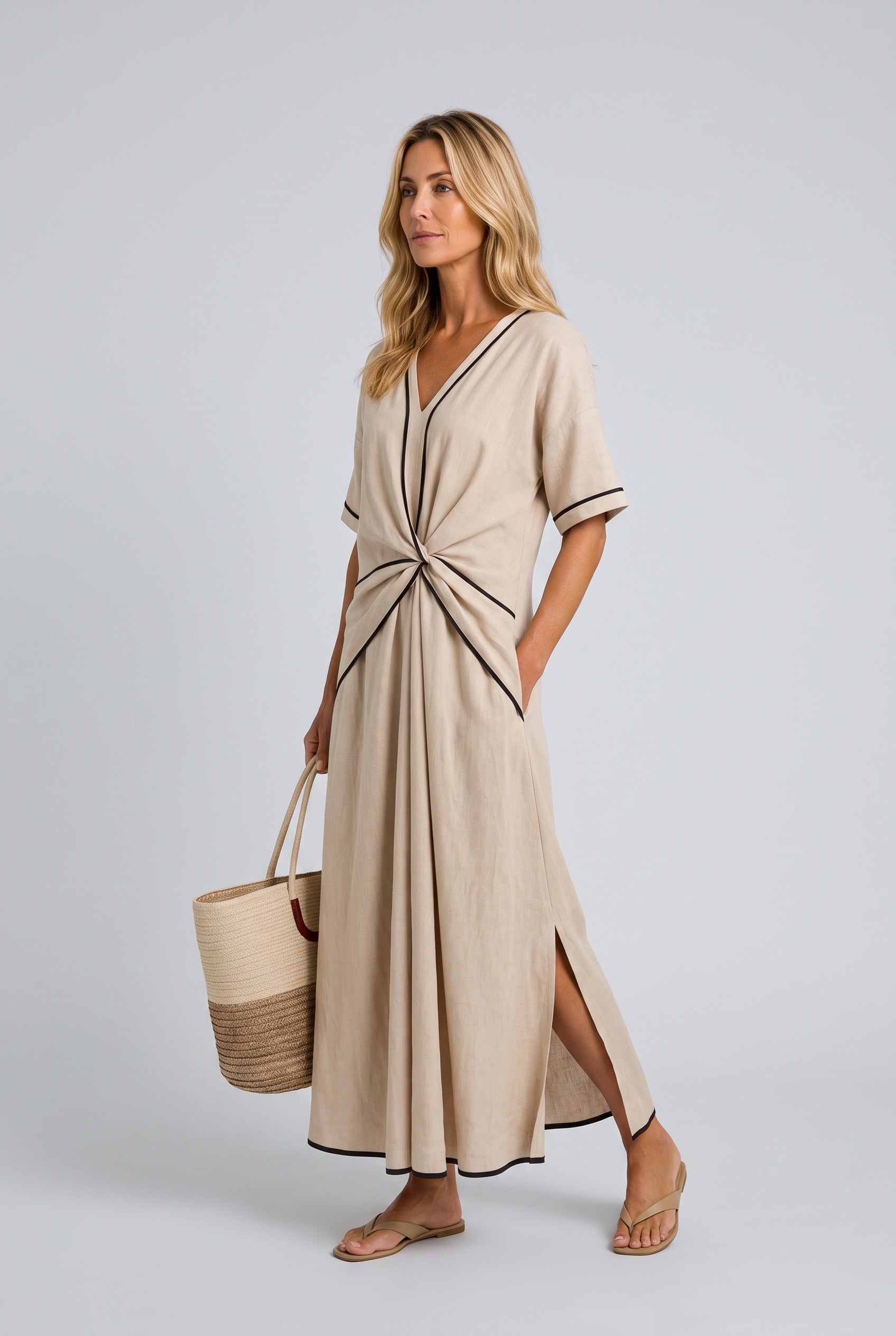 Lena | Twist Front V-Neck Maxi Dress