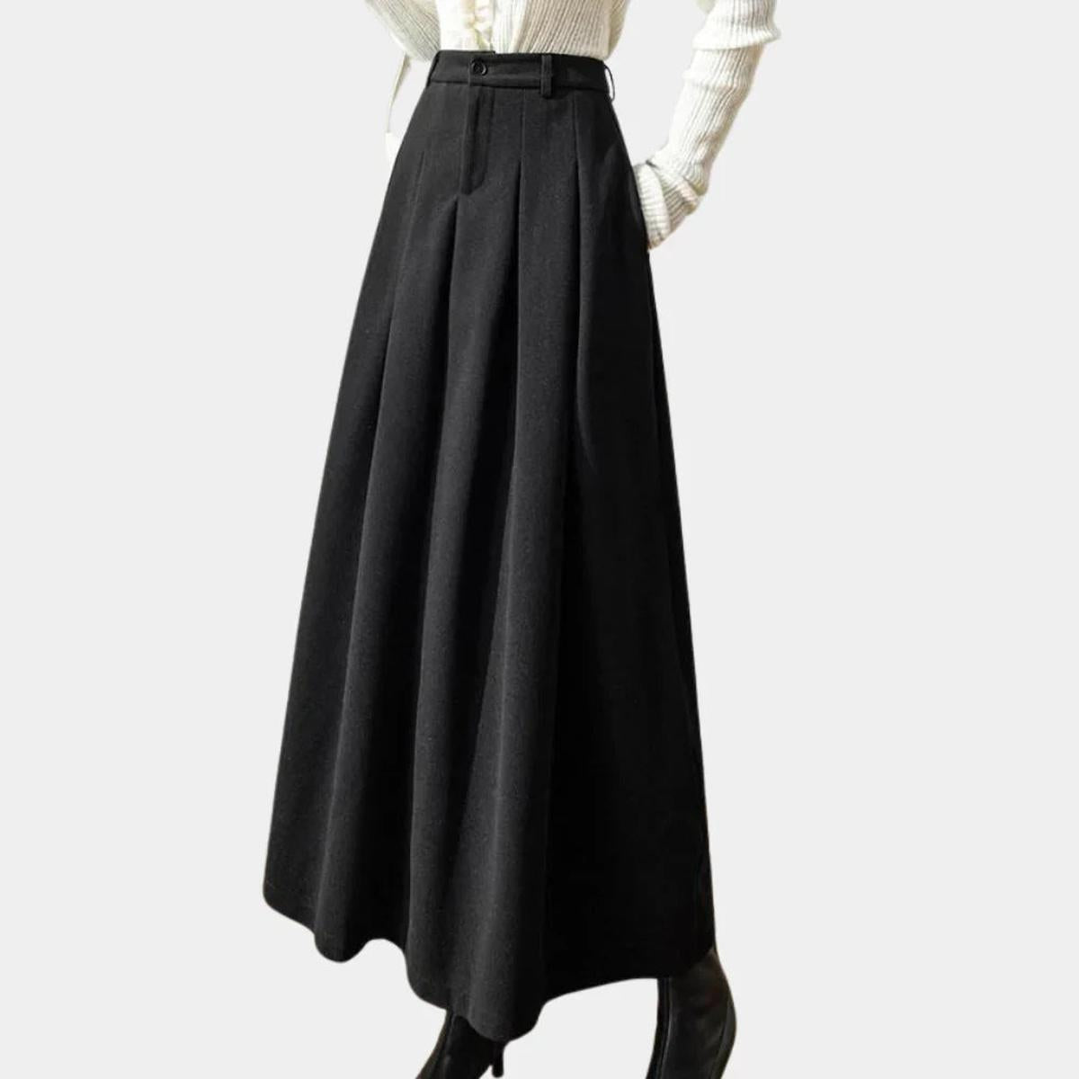Harlow | Ankle-Length A-Line Stretch Wool Maxi Skirt