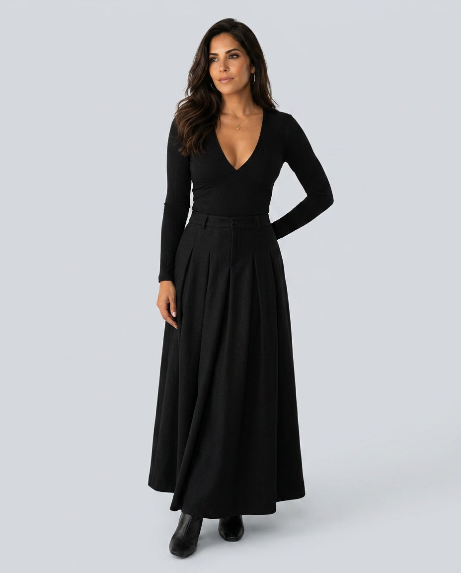 Harlow | Ankle-Length A-Line Stretch Wool Maxi Skirt