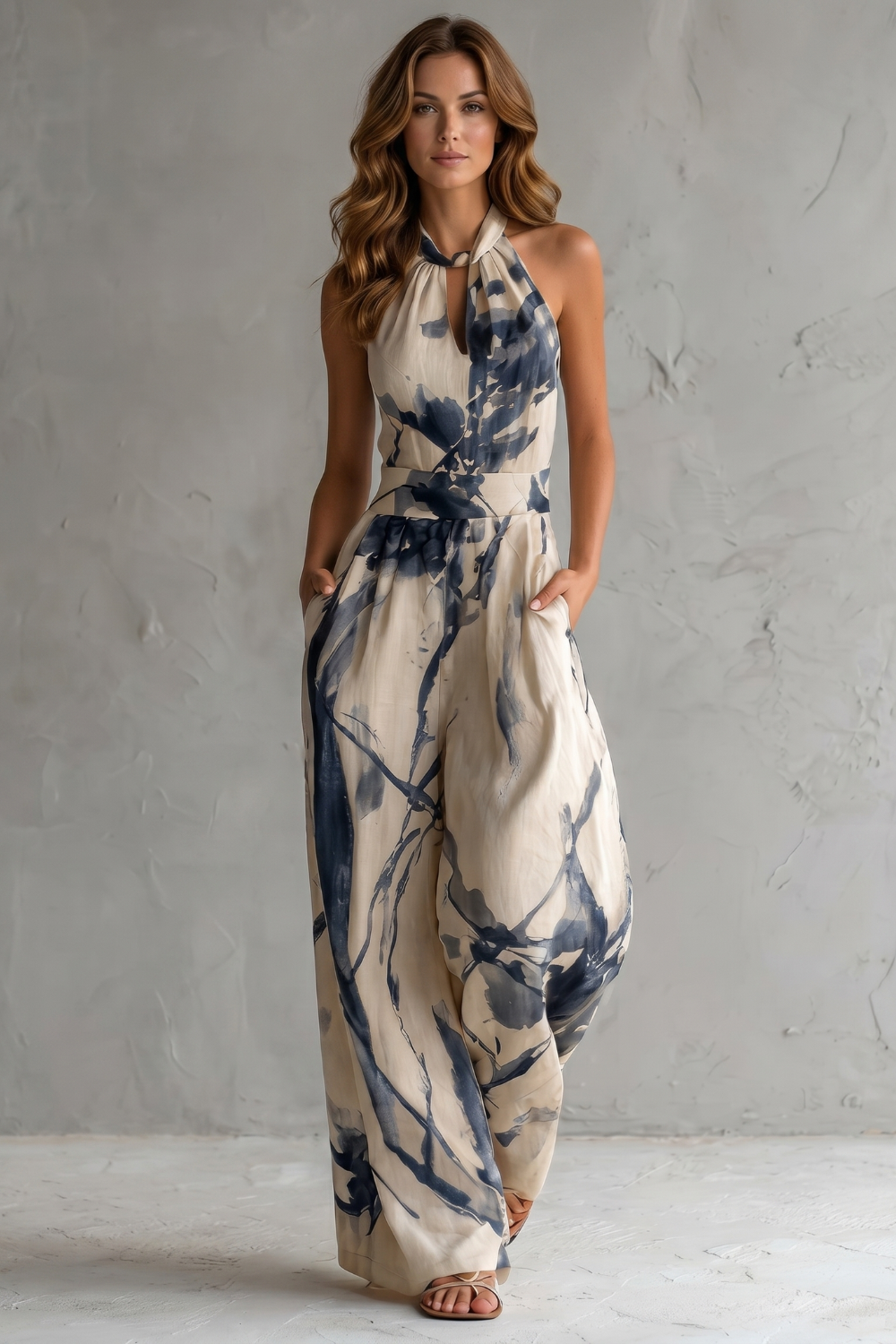 Marivane | Artistic Ink Print Wide-Leg Jumpsuit