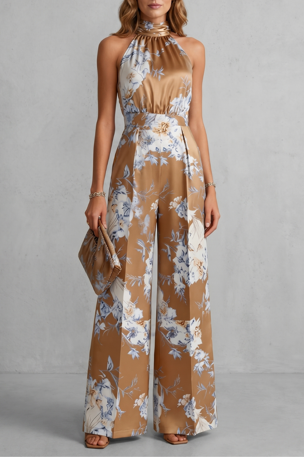 Selene | Floral Halter Neck Wide-Leg Jumpsuit