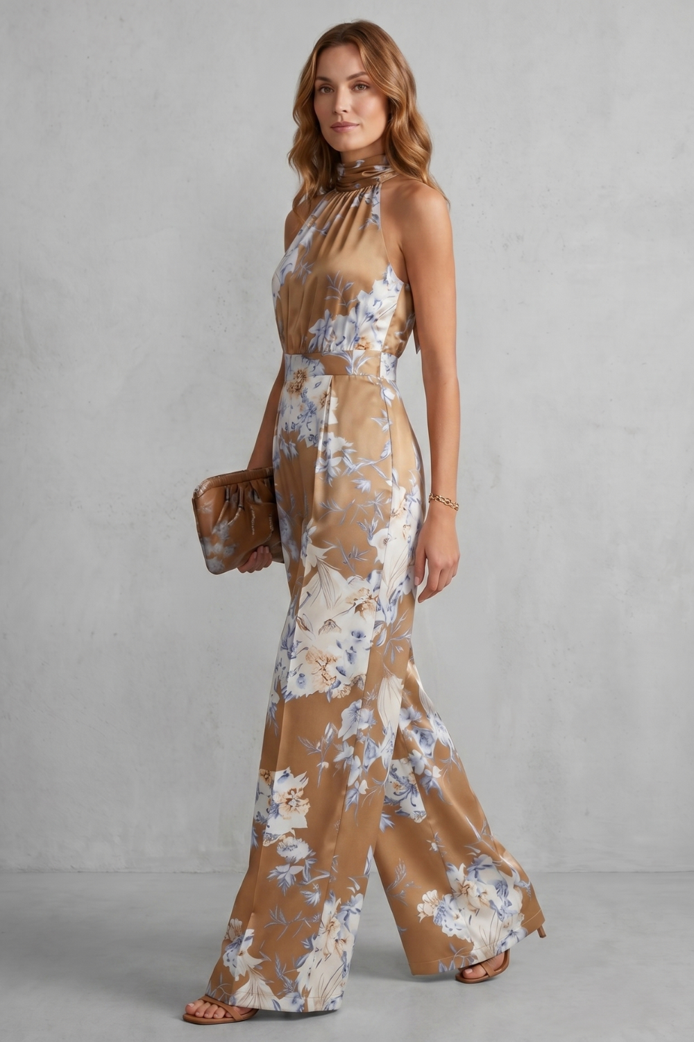 Selene | Floral Halter Neck Wide-Leg Jumpsuit