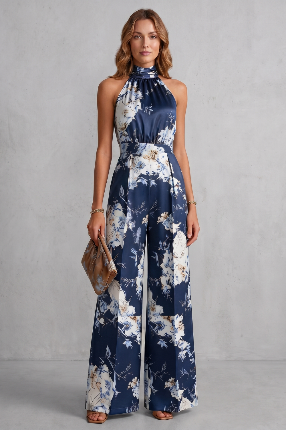 Aurelline | Floral Print Halter Wide-Leg Jumpsuit