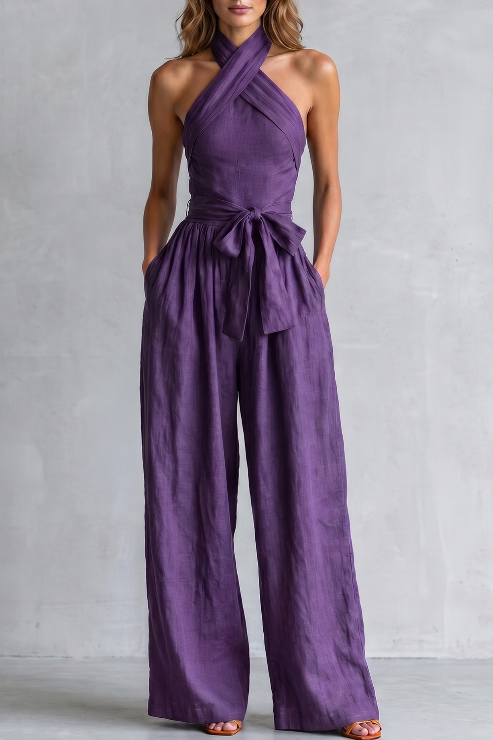 Aveline | Cross-Halter Wide-Leg Jumpsuit