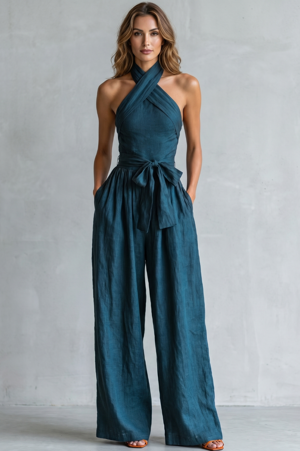 Aveline | Cross-Halter Wide-Leg Jumpsuit