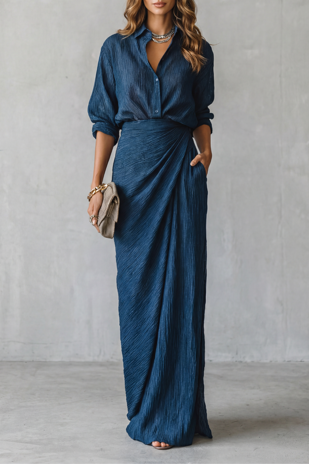 Wren | Pleated Crinkle Maxi Two-Piece Set
