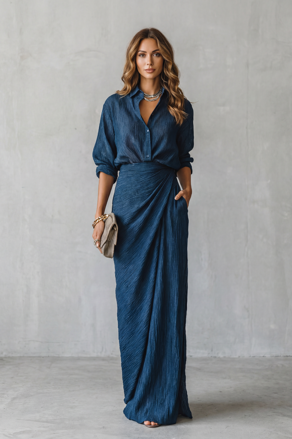 Wren | Pleated Crinkle Maxi Two-Piece Set