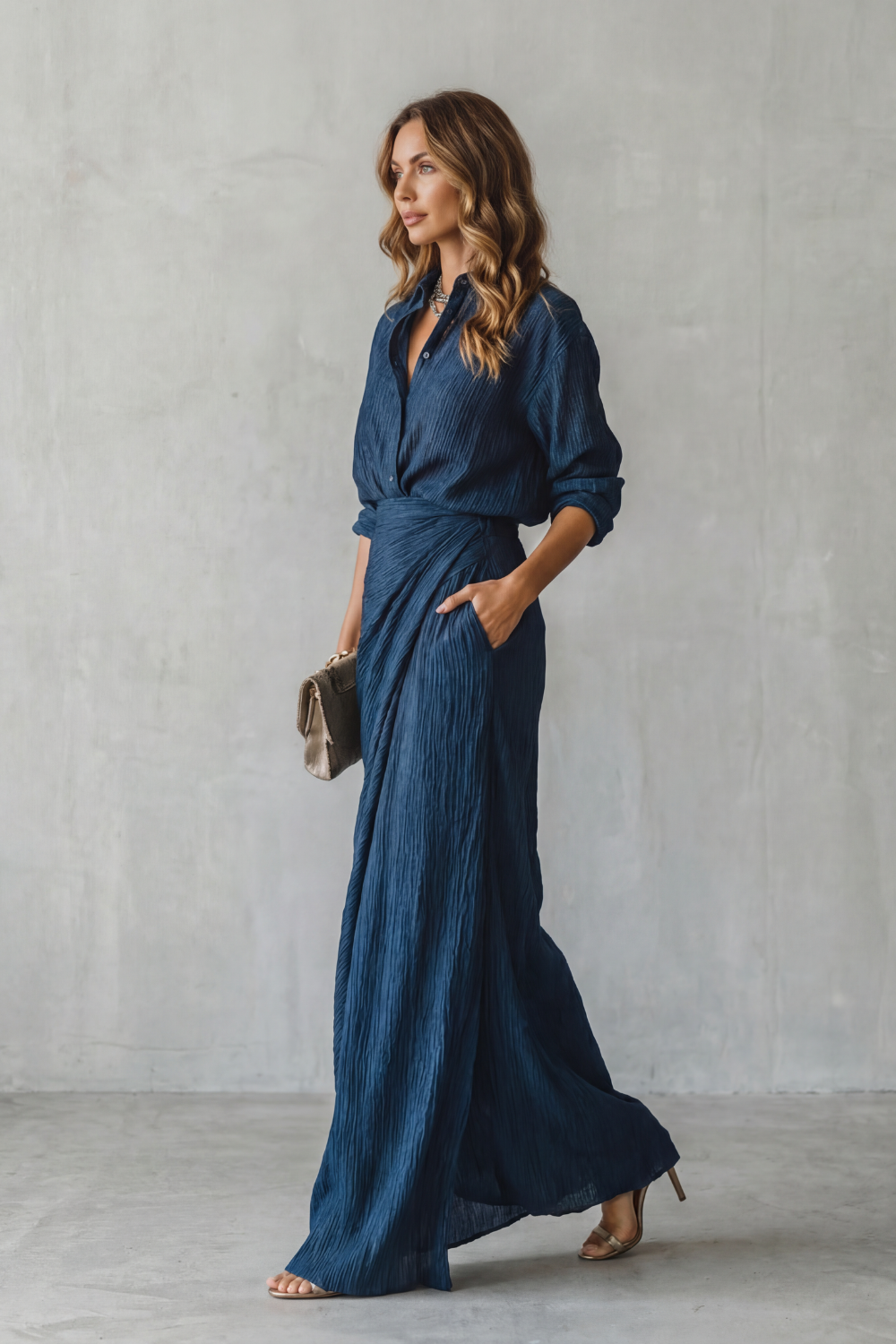 Wren | Pleated Crinkle Maxi Two-Piece Set
