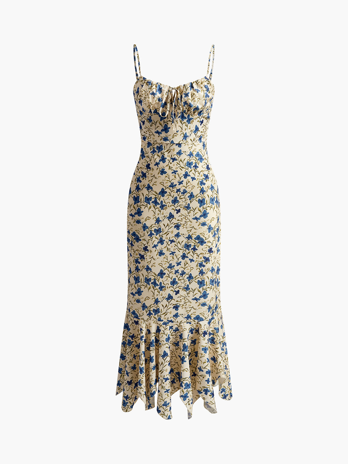 Thea | Floral Ruched Front Spaghetti Strap Maxi Dress