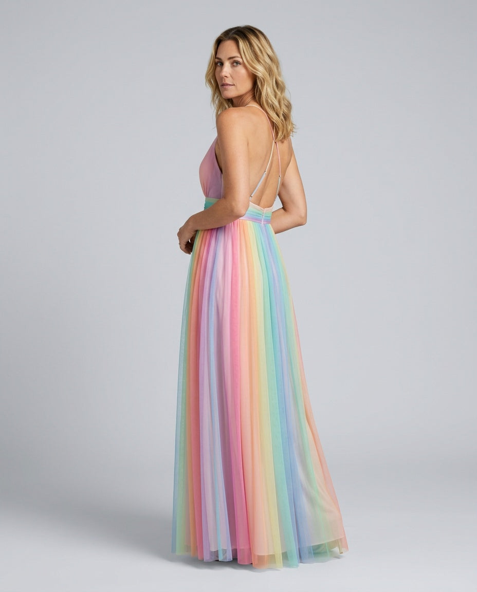 Greta | Multicolour Backless Summer Maxi Dress