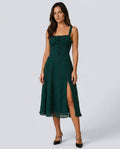 Imelda | Square Neck Jacquard Slit Midi Dress