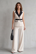 Bellavive | Two-Tone Lapel Sleeveless Trouser Suit