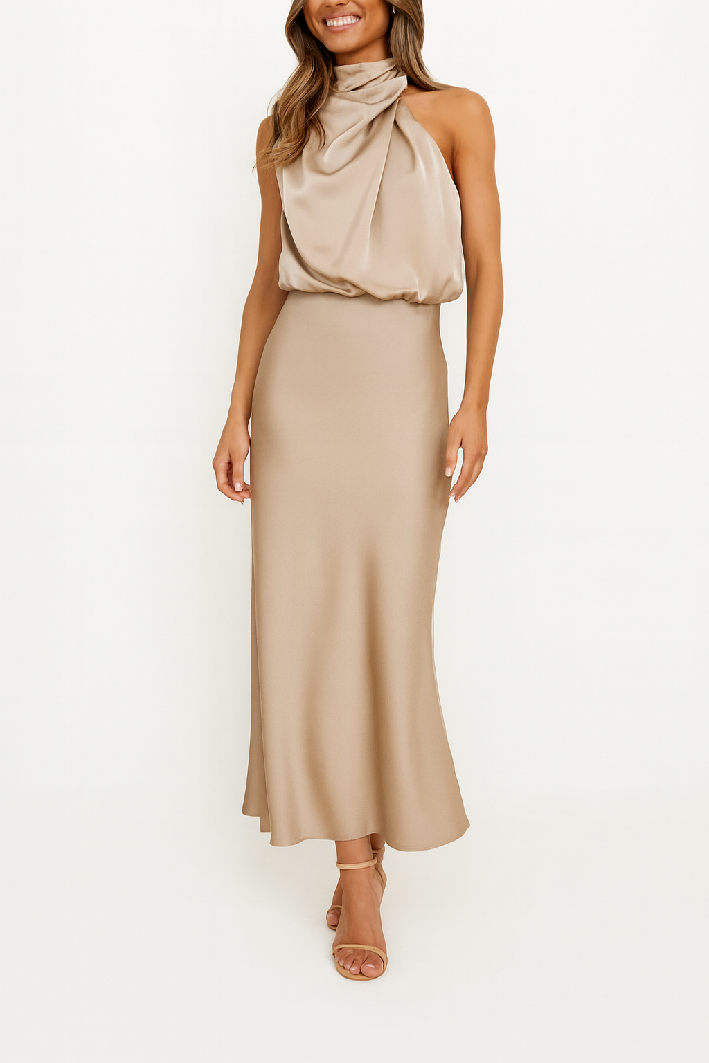 Benthe | Off-Shoulder Satin Midi Dress