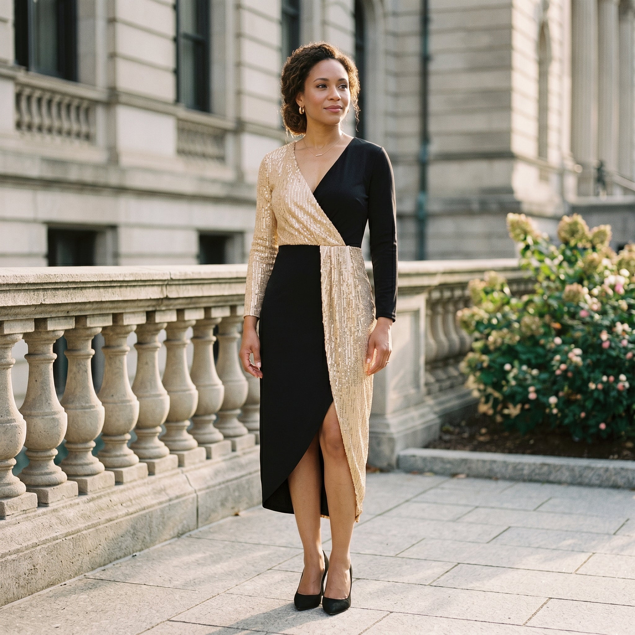 Stellara | High-Neck Sequin Midi Dress