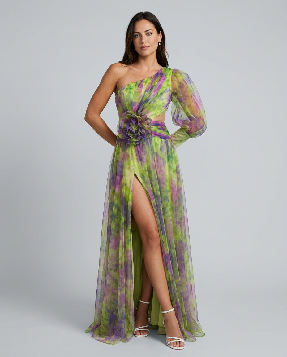 Celeste | Maxi Off-Shoulder Printed Split Dress